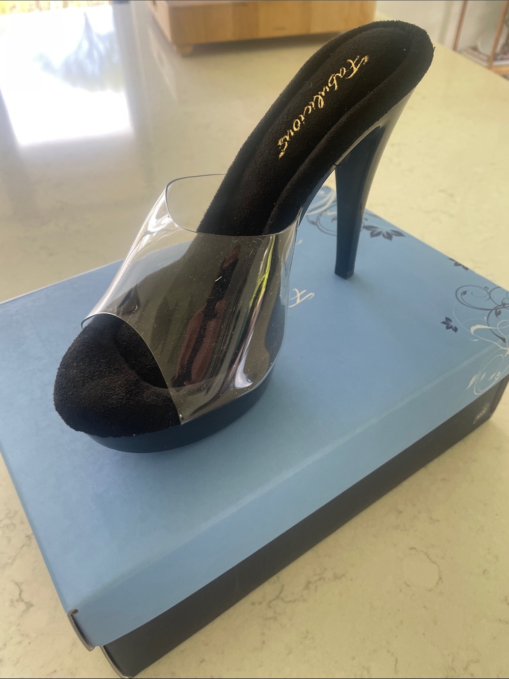 Fabulicious Black Clear-Band Platform Stiletto Mule